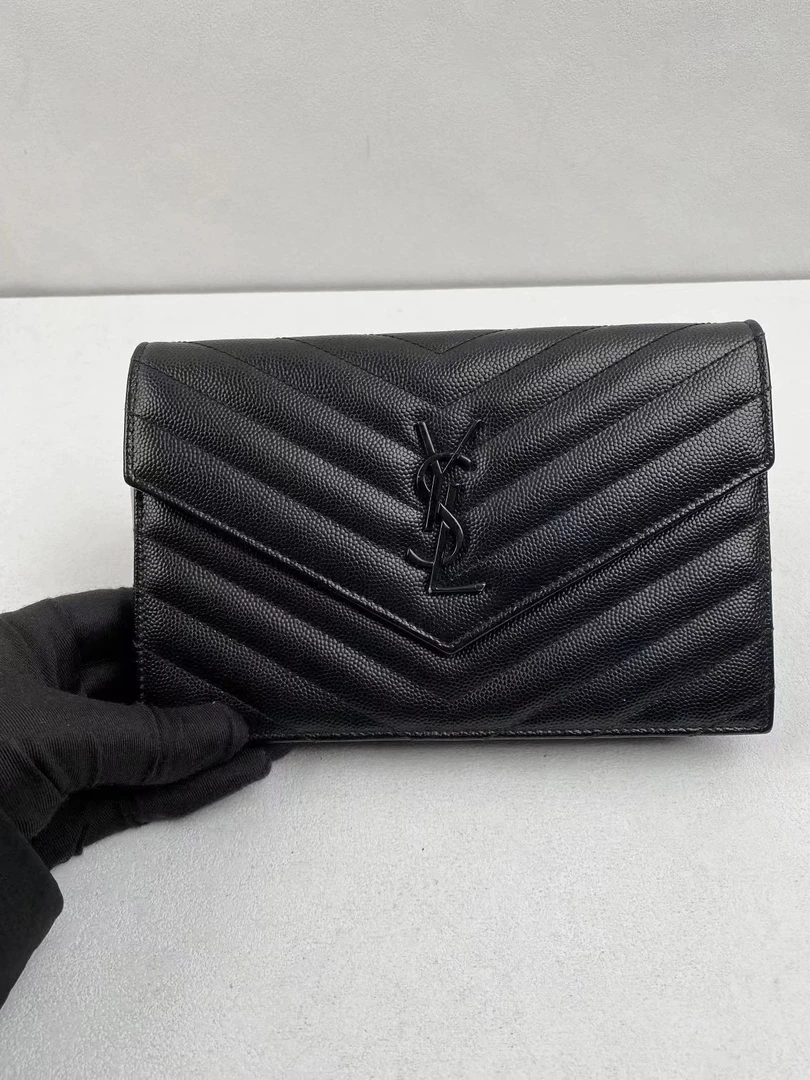 99新 YSL/圣罗兰 ysl信封小号全黑斜挎单肩链条包/公价10500/优品