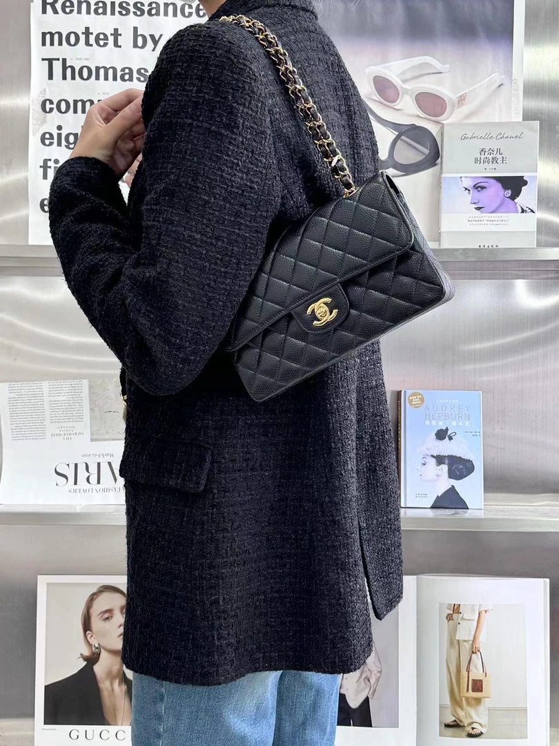 99新 Chanel/香奈儿 香奈儿cf小号黑金荔枝纹/无公价/优品