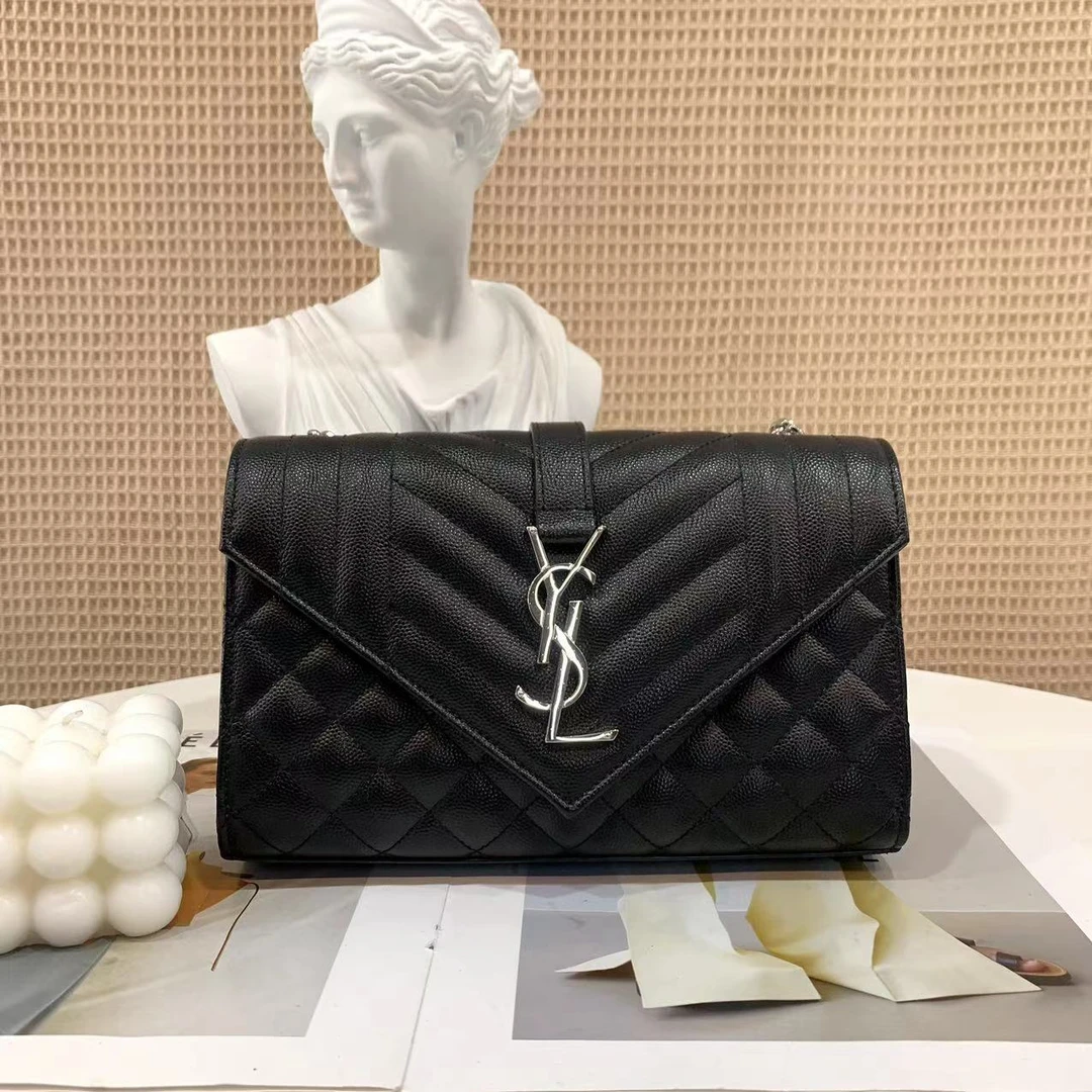 99新 YSL/圣罗兰 ysl新款信封小号黑银鱼子酱包/公价19100/优品