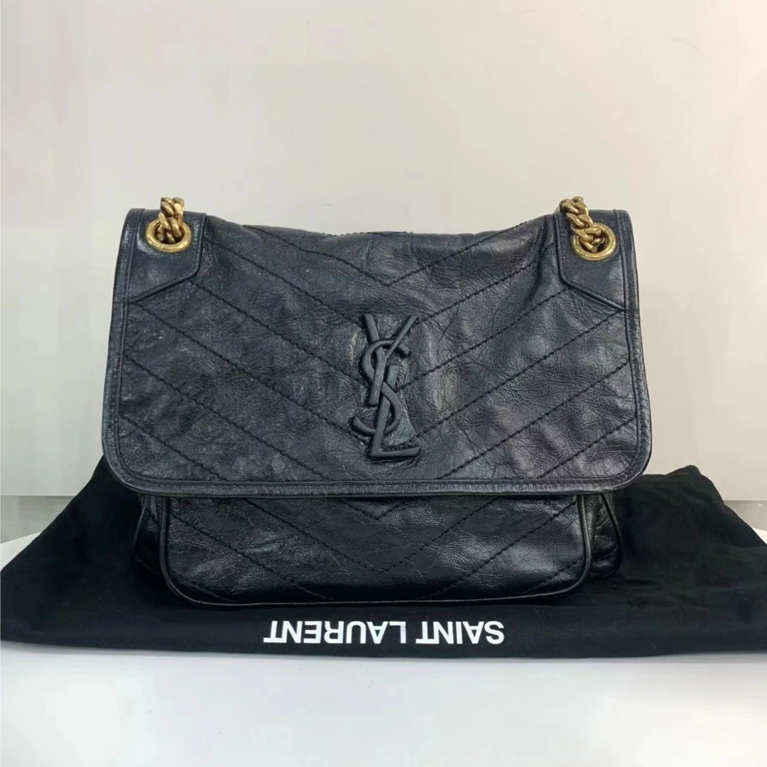 全新未使用 YSL/圣罗兰 niki 中号黑金d扣链条单肩包/公价无/优品