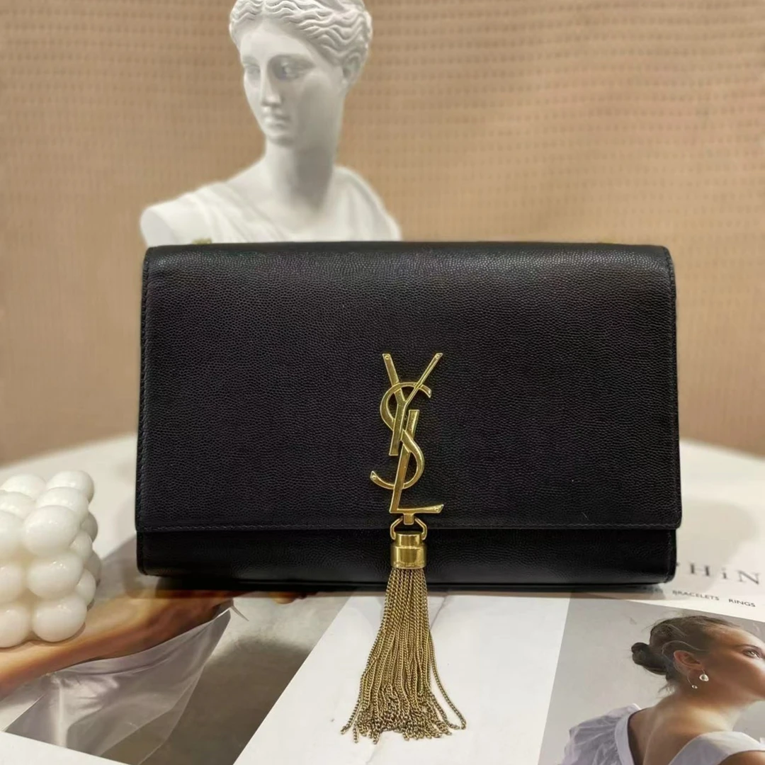 全新未使用 YSL/圣罗兰 ysl流苏中号黑金鱼子酱包 /无公价/优品
