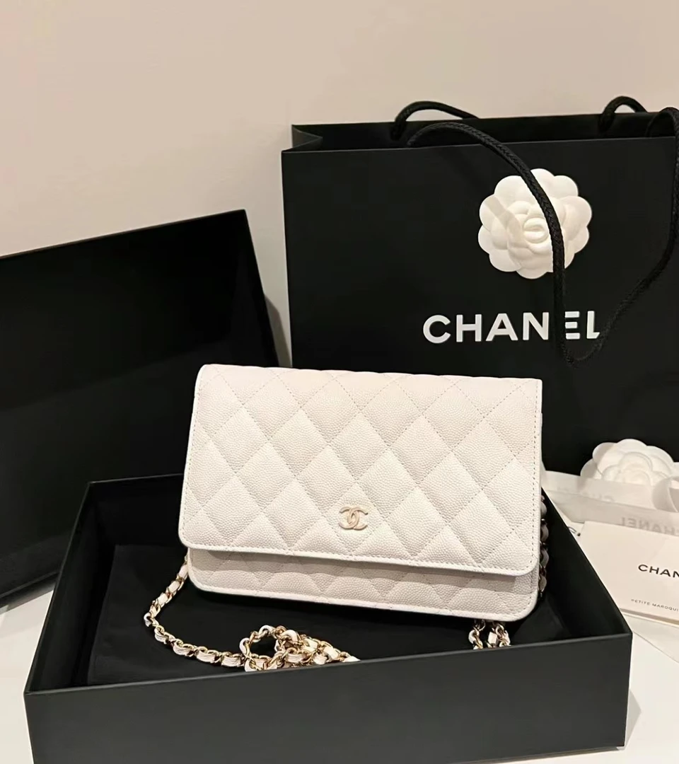 95新 Chanel/香奈儿 98新/发财woc白金荔枝纹包/公价无/优品
