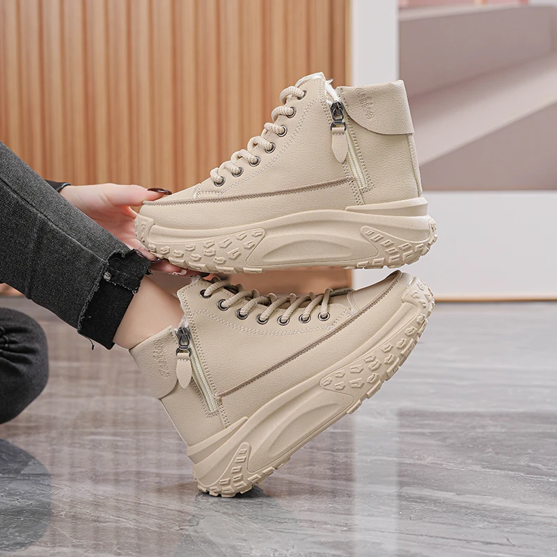 高帮小白鞋女2025冬季新款韩版平底板鞋百搭休闲鞋加绒保暖棉鞋