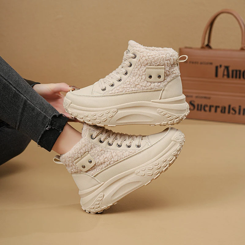 高帮小白鞋女2025冬季新款韩版平底板鞋百搭休闲鞋加绒保暖棉鞋