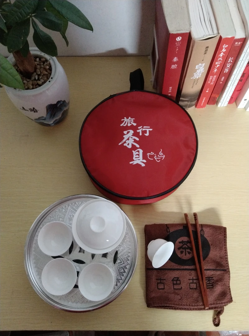 泰国铝茶盘旅行茶具(银色款含4杯1盖碗) 户外露营干泡台 壶承杯承