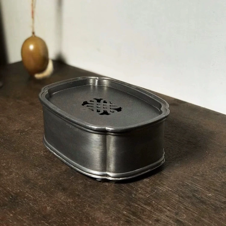 (无刻字17×12cm素面)长方形建水茶海锡茶船壶承储水茶盘手工复古