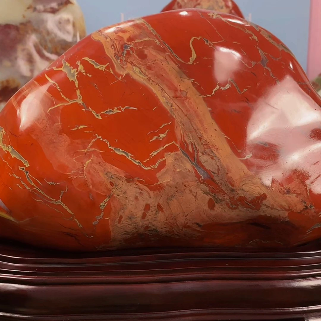 泰山云海 纯天然巴基斯坦青白玉 福禄寿喜四色极为少见 红木底座