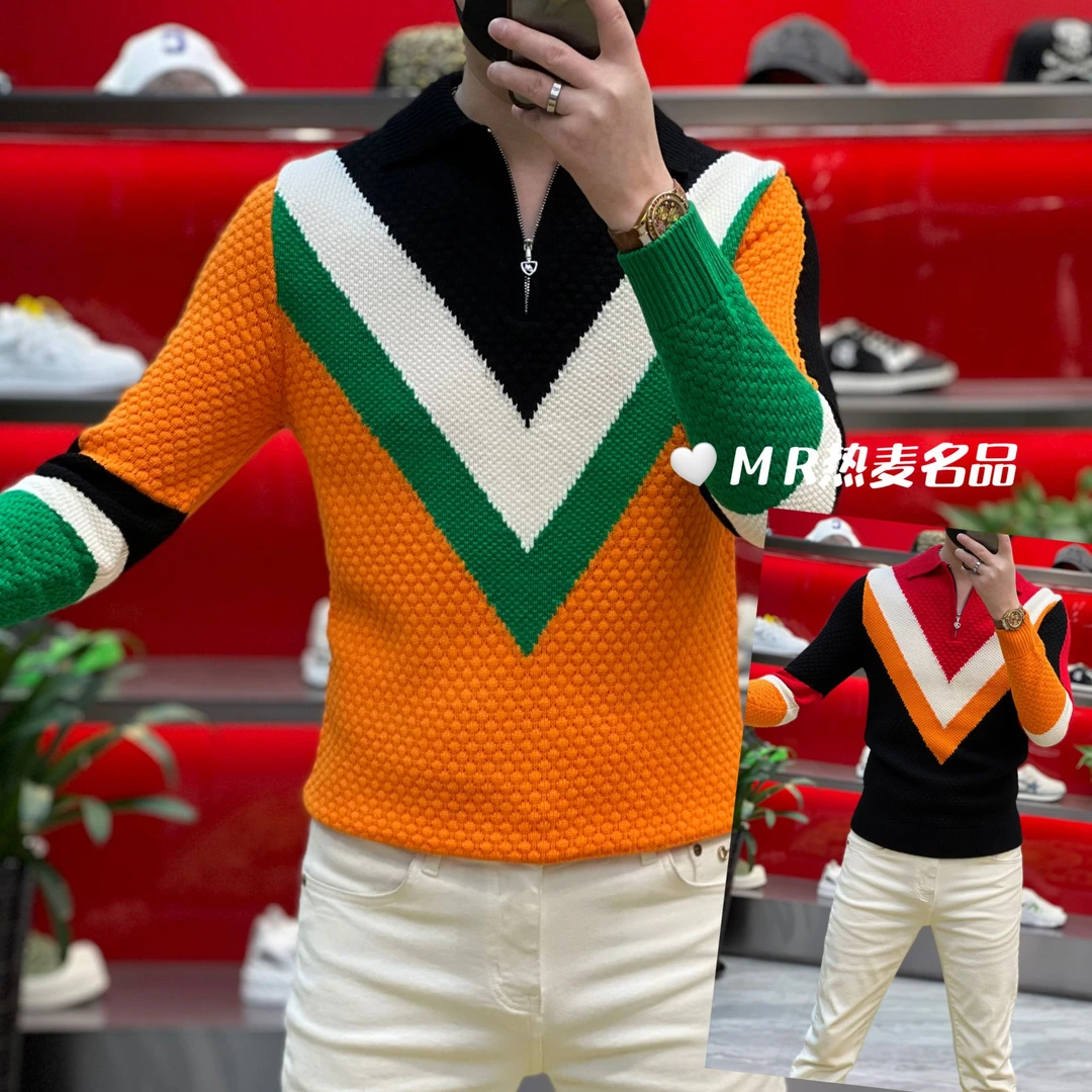 【星欧甄选】冬季半拉链羊毛拼色时尚24款 男士修身保暖翻领毛衫