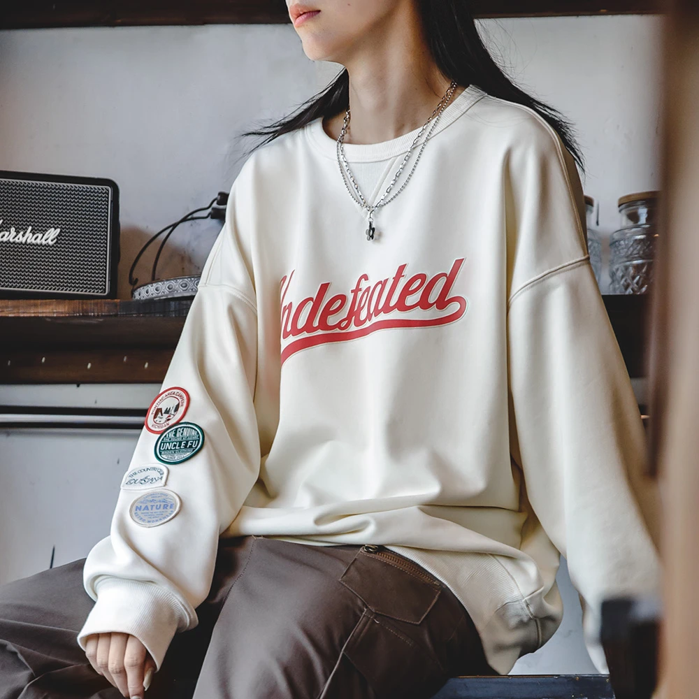 不上美式休闲插肩袖套头卫衣撞色拼接学院风长袖上衣T恤秋女