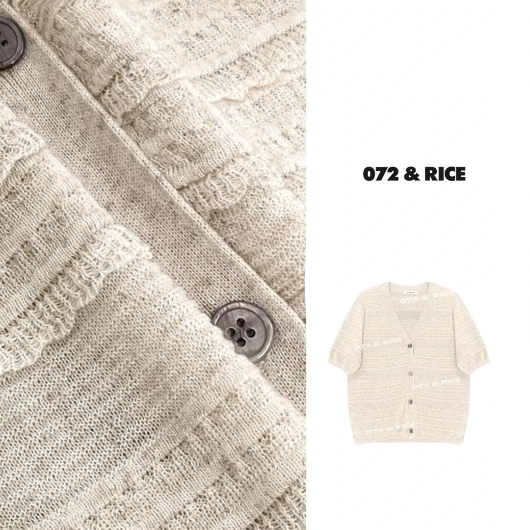072 & RICE【月华】亚麻+莱赛尔 夏季休闲V短袖针织开衫 HJ5907