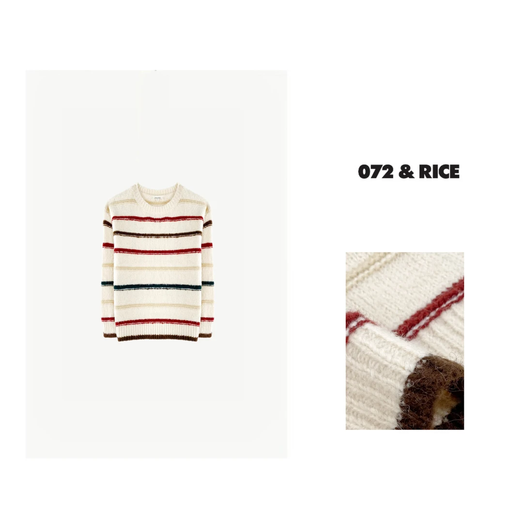 072 & RICE【千层糕】秋冬休闲圆领条纹长袖针织衫 LN005 FF