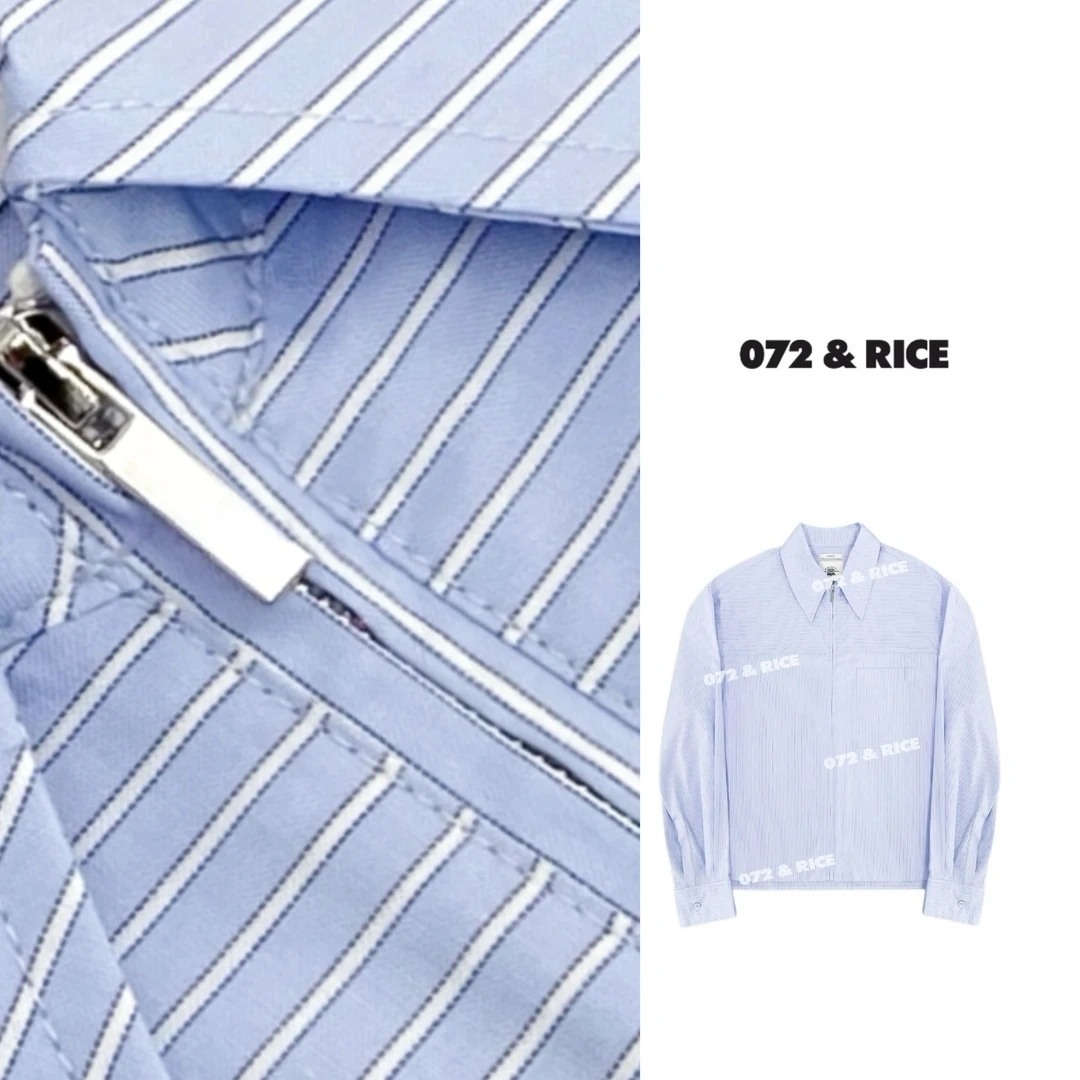 072 & RICE【云里】100纯棉 夏季休闲翻领条纹长袖衬衫 24W133Z FF