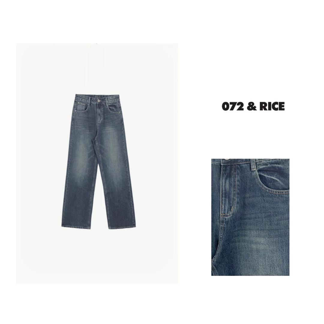 072 & RICE【海棠裤】100纯棉 秋季休闲水洗直筒牛仔长裤 CB022