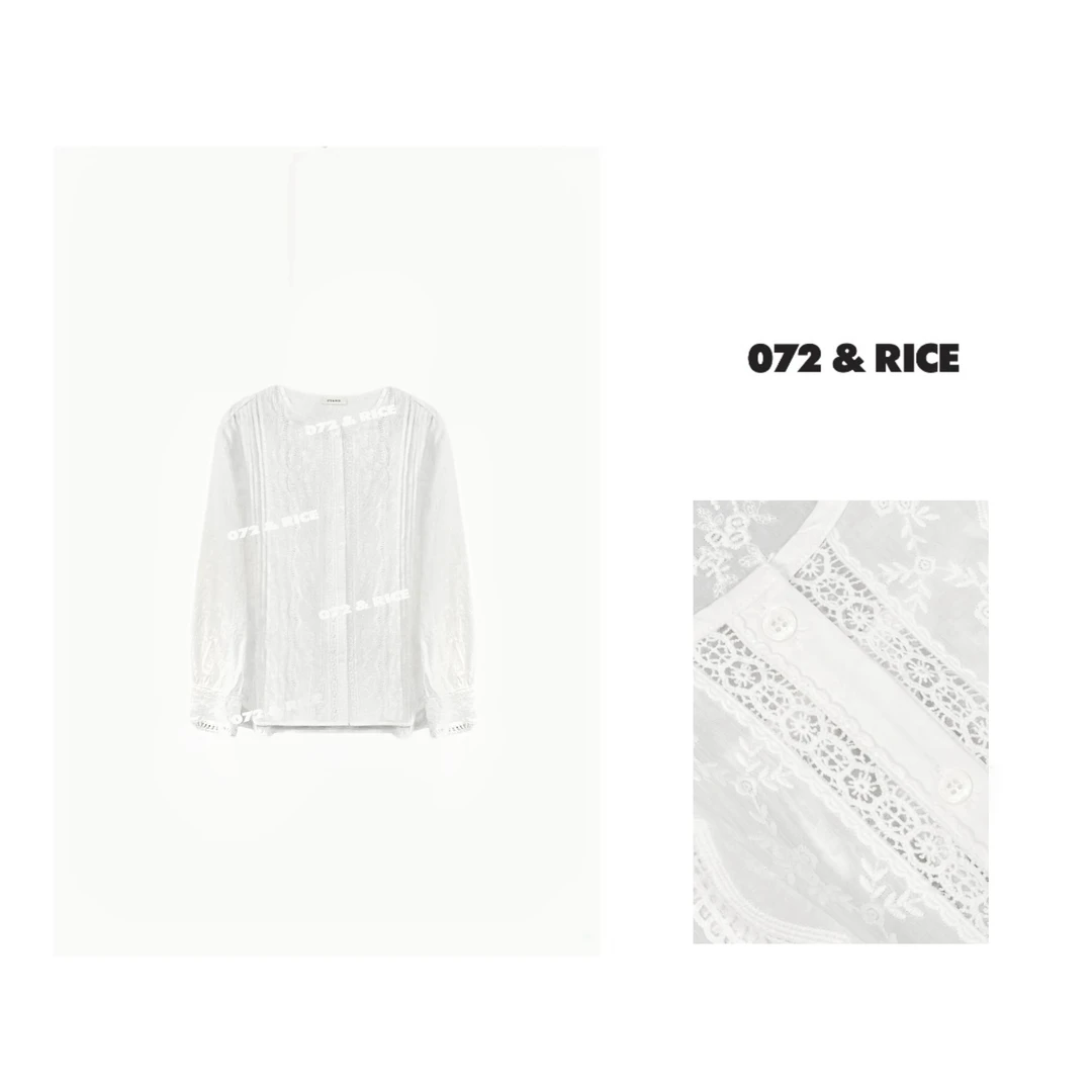 072 & RICE【奥瑞白】100纯棉 夏季休闲圆领长袖衬衫 24HE03