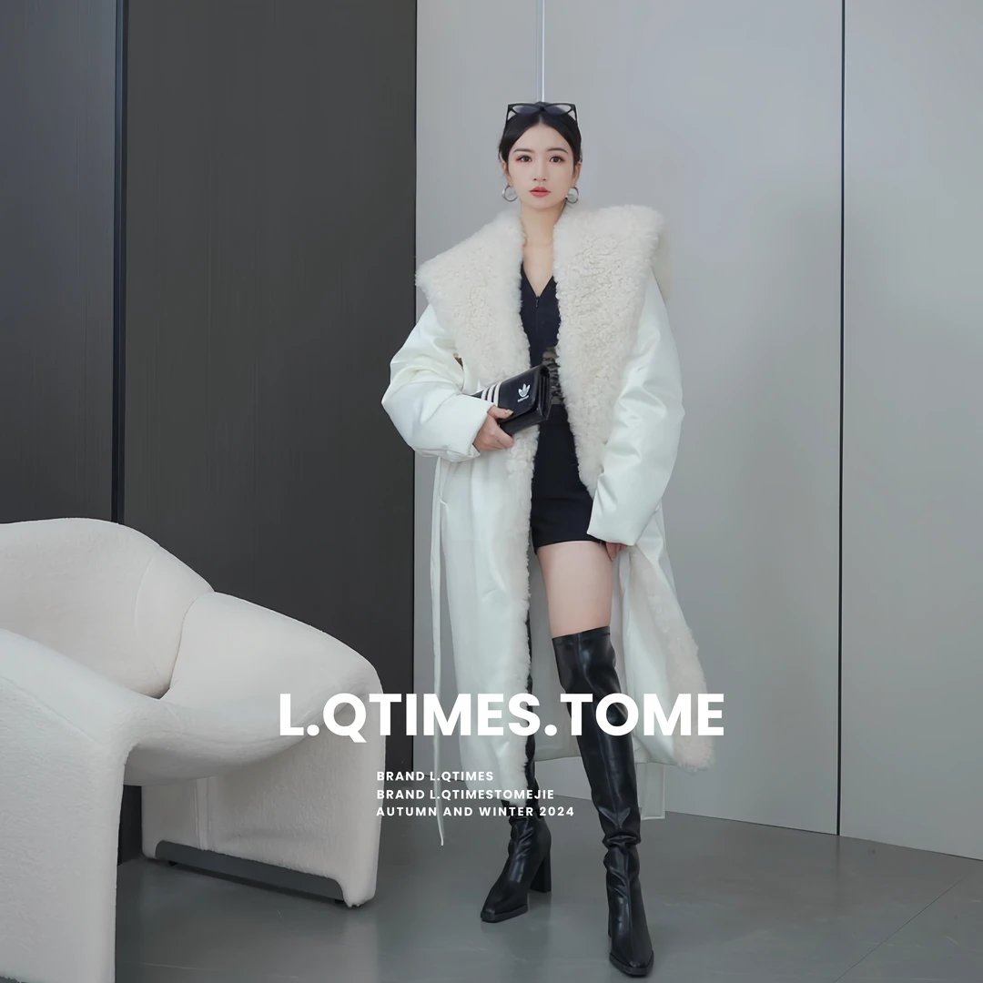 L.QTIMES【羽绒服】女装设计师时尚气质90白鹅绒长款保暖羽绒服外套
