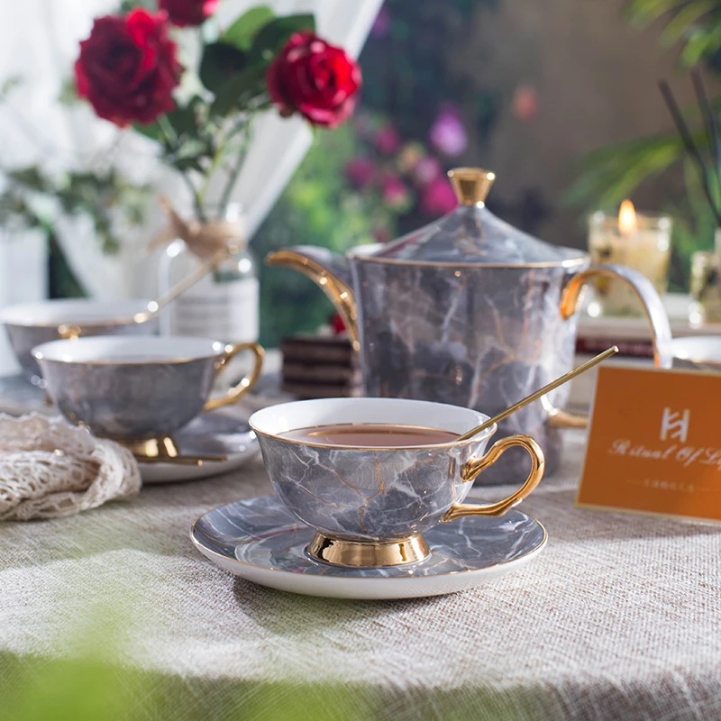 大理石咖啡杯子高档精致水壶花茶壶杯送闺蜜新婚礼物下午茶具套装