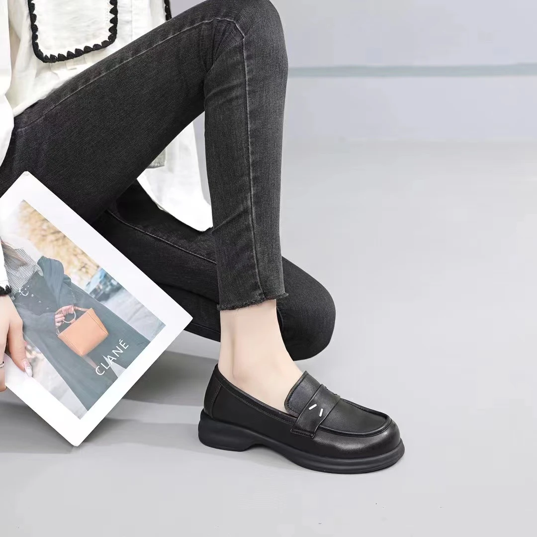 秋季新款英伦风乐福鞋方头一脚蹬单鞋