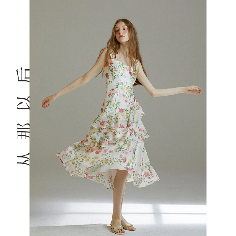 SINCE THEN法式碎花吊带裙海边度假裙子荷叶边高级感连衣裙女夏季