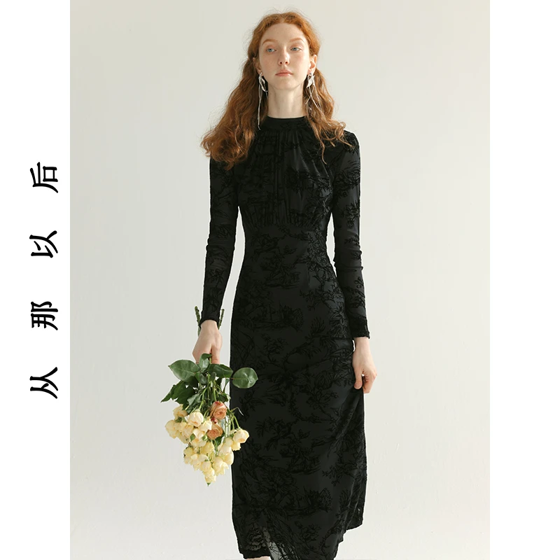 SINCE THEN黑蝶胶片法式礼服裙黑色长裙茶歇裙子高级感连衣裙女秋