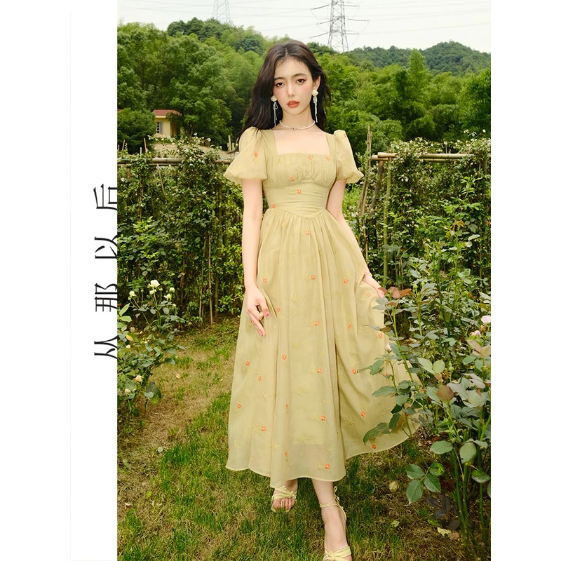 SINCE THEN【南枝与木香】法式泡泡袖连衣裙温柔风森系设计感长裙女