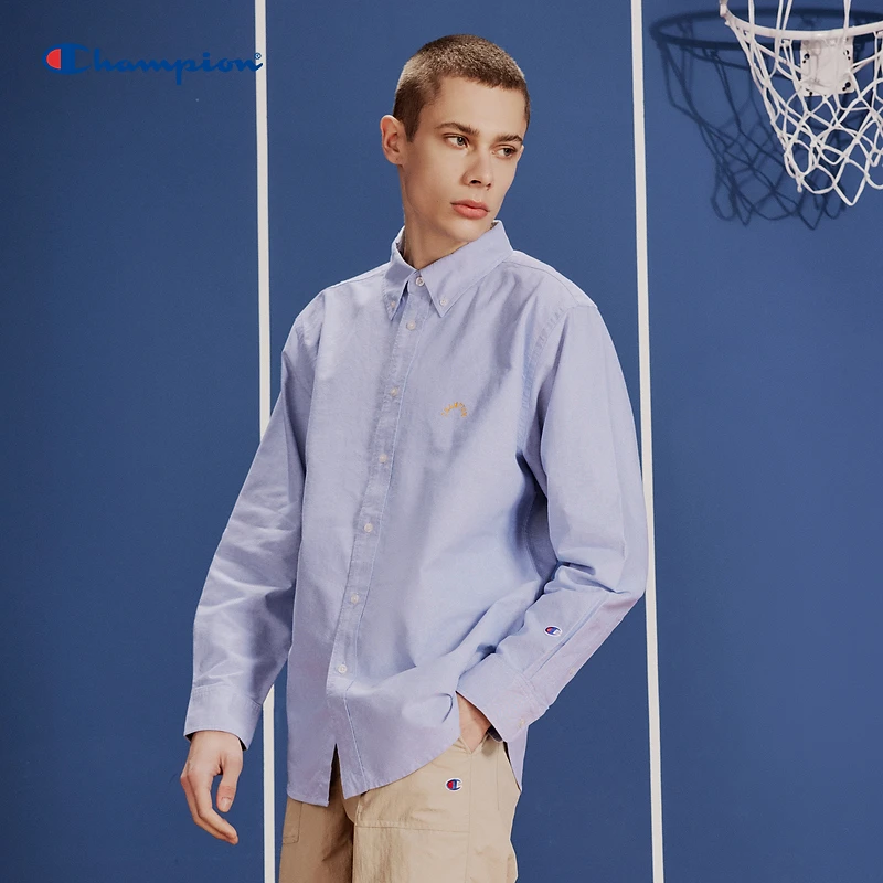 Champion情侣刺绣logo翻领长袖衬衫时尚休闲经典纯棉舒适运动百搭