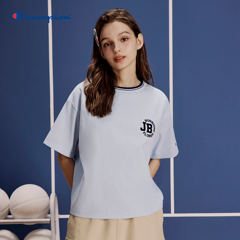 Champion撞色圆领短袖T恤运动纯棉时尚休闲夏季潮流百搭简约夏天