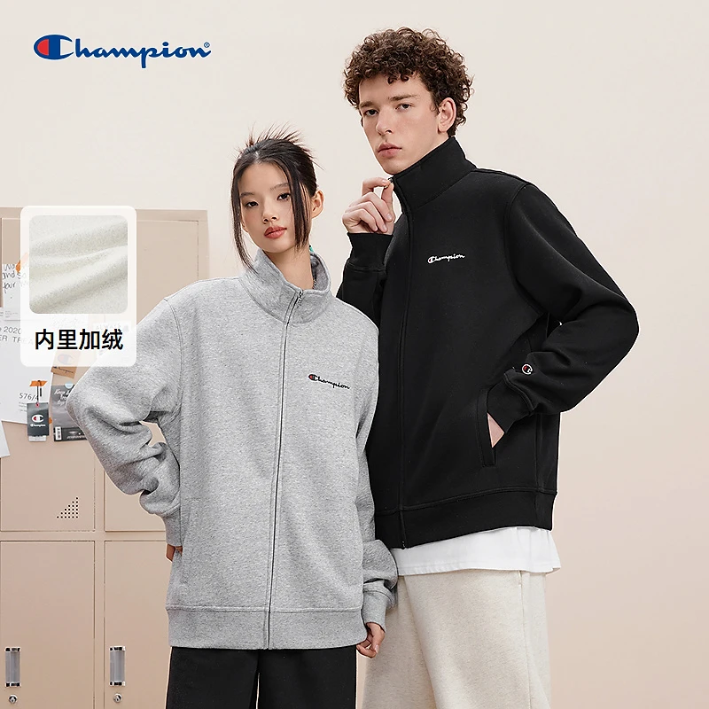 Champion冠军刺绣草写logo开衫外套休闲舒适时尚百搭秋冬长袖立领