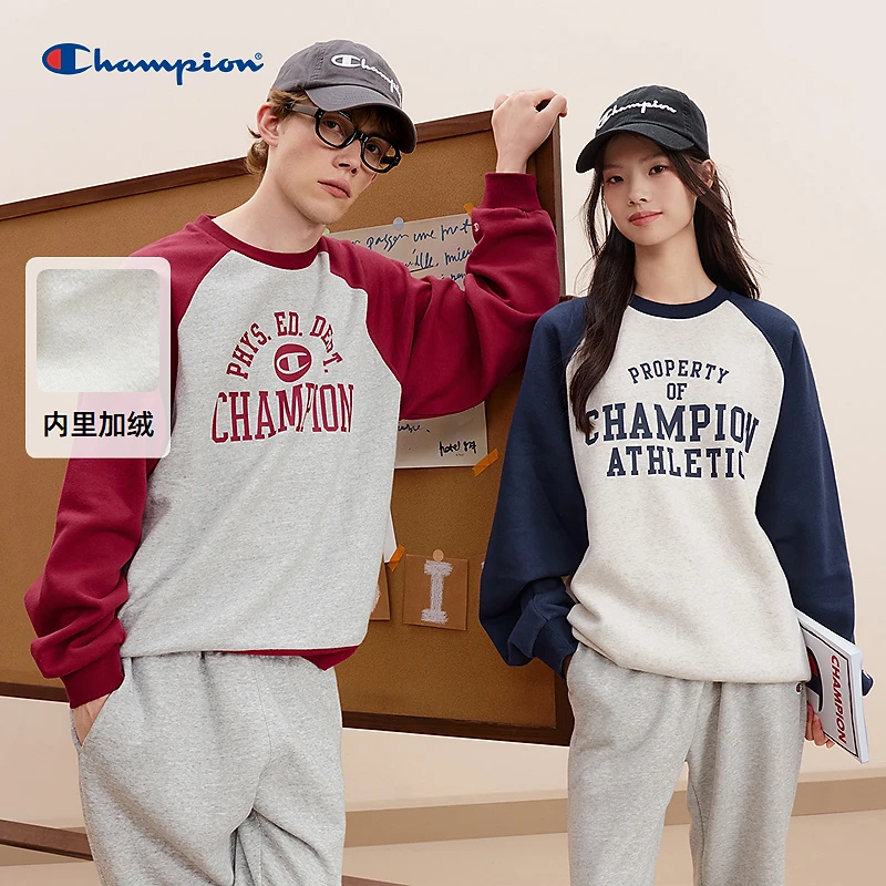 【冠军插肩袖圆领卫衣】冠军情侣高能感美式复古印花百搭宽松潮流