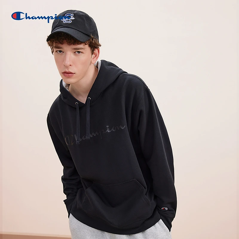 Champion冠军情侣款立体胶印草写logo连帽卫衣雅丹风宽松长袖s