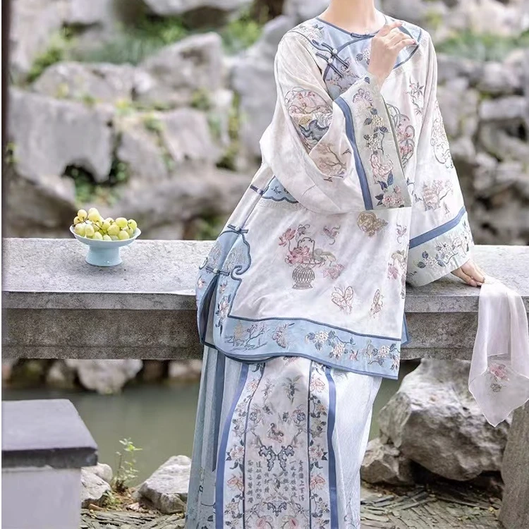 清晖一曲 中式复原感倒大袖刺绣马面裙套装国风华服女