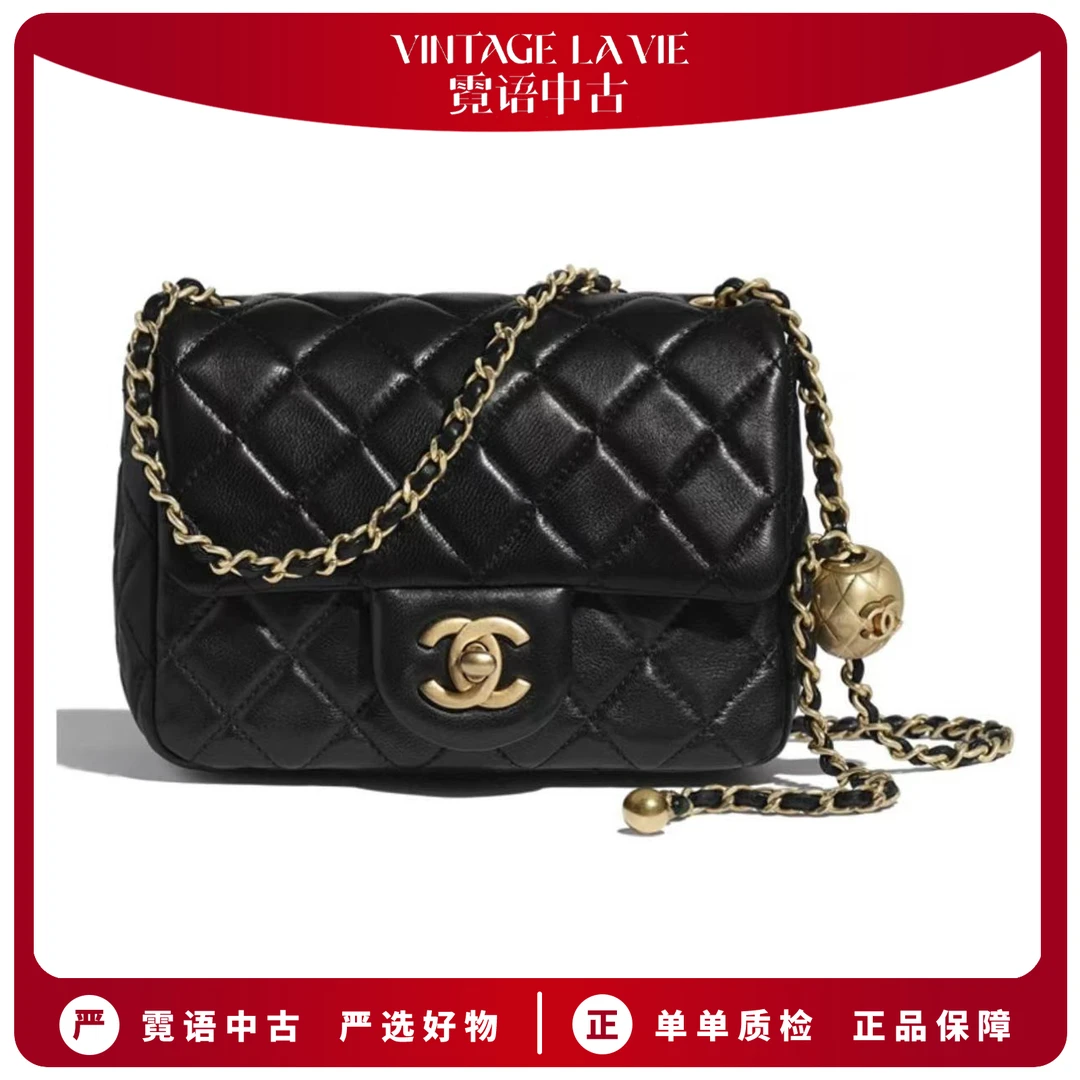 全新未使用 Chanel/香奈儿 黑金cf小金球方胖子单肩包