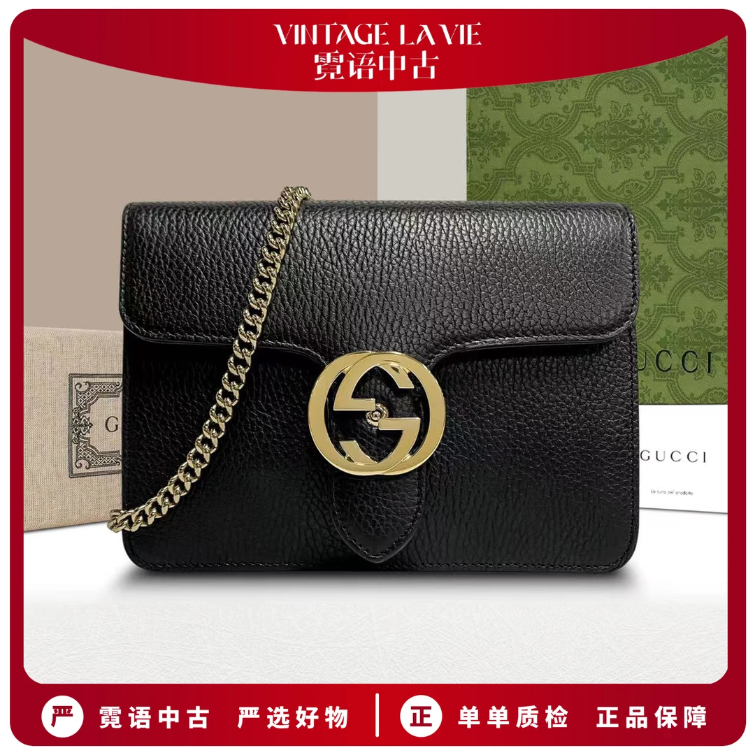 99新 GUCCI/古驰 GUCCI 黑金/红金荔枝皮双G风琴包 DB专属