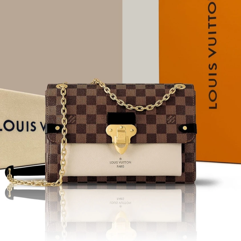 95新 GUCCI/古驰 棋盘格牛皮奶白色/酒红色vavin手袋链条包单肩包