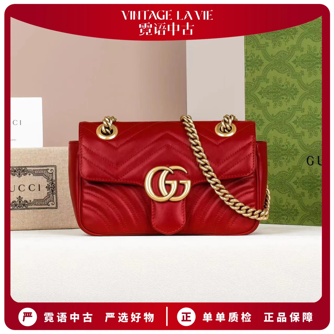 99新 GUCCI/古驰 红色马蒙marmont单肩包22/26 店播专属