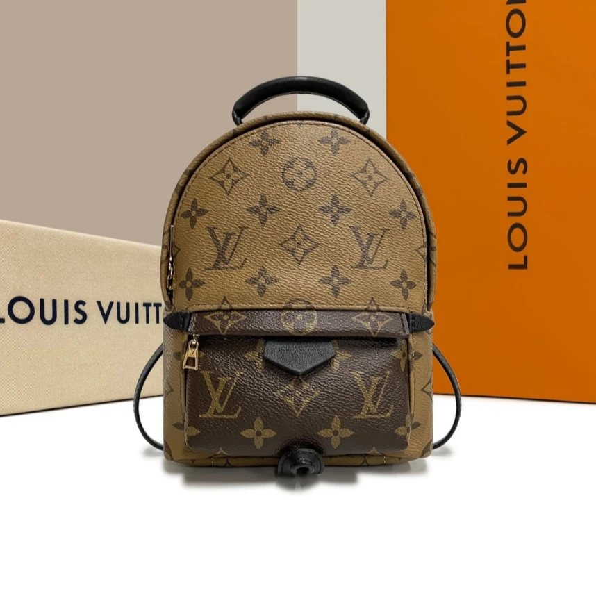 99新 LouisVuitton/路易威登 老花牛皮反转拼色小书包双肩包Mini