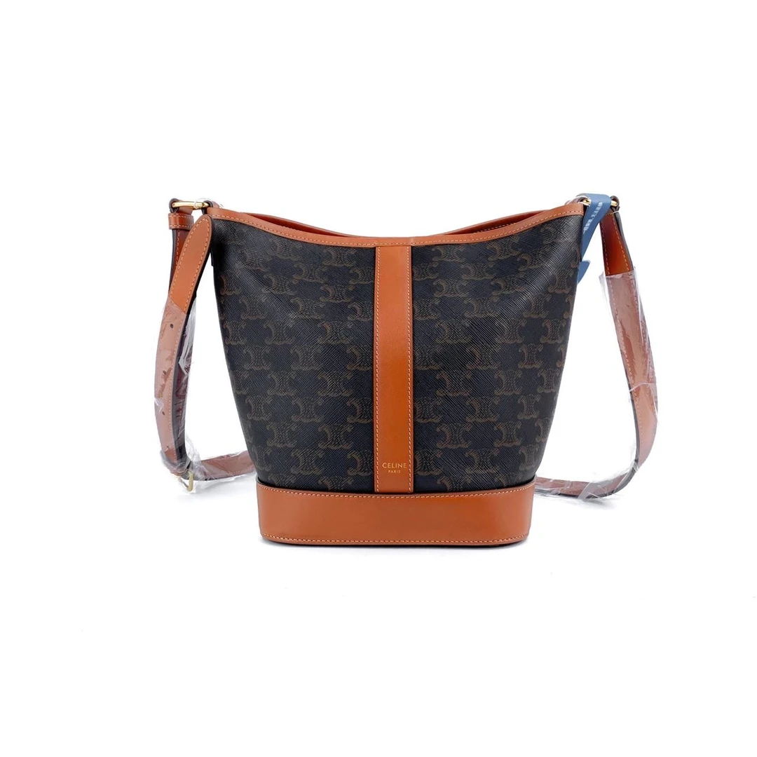 99新 Celine/思琳 牛皮凯旋门水桶单肩包小/中号