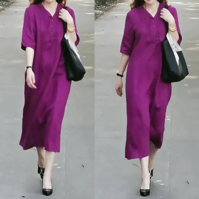 夏季法式复古紫色宽松显瘦裙子连衣裙女款爆款小众炸街高级感女装