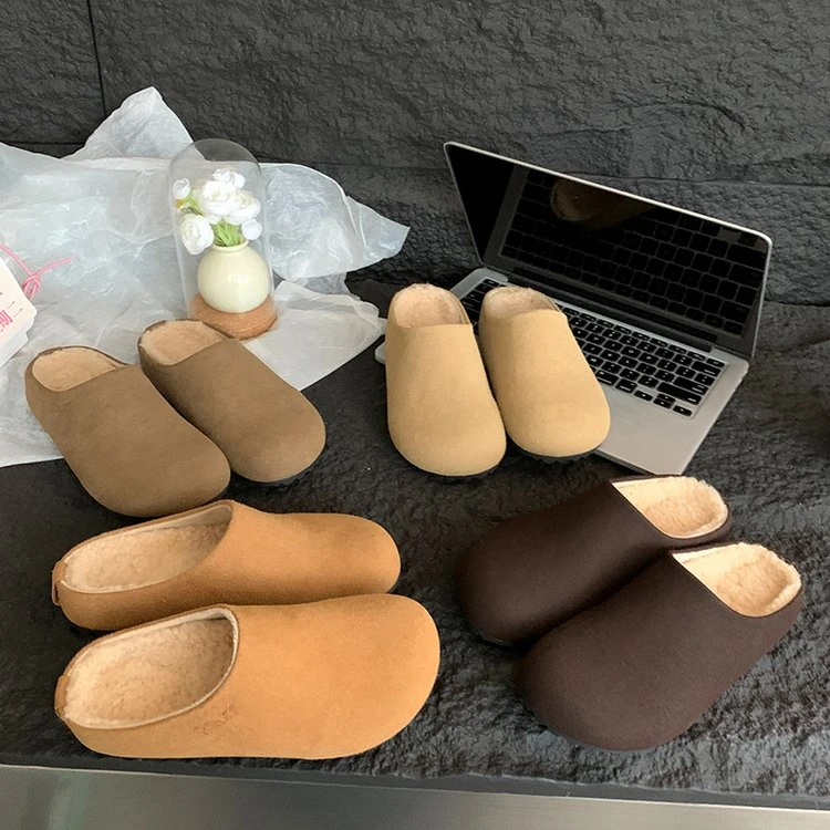 真皮简约时尚包头半拖2024秋冬新款平底内增高百搭居家勃肯鞋