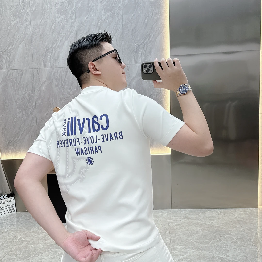 冰希名品.简欧轻奢男士圆领T恤个性花纹时尚百搭短袖2024秋季新款