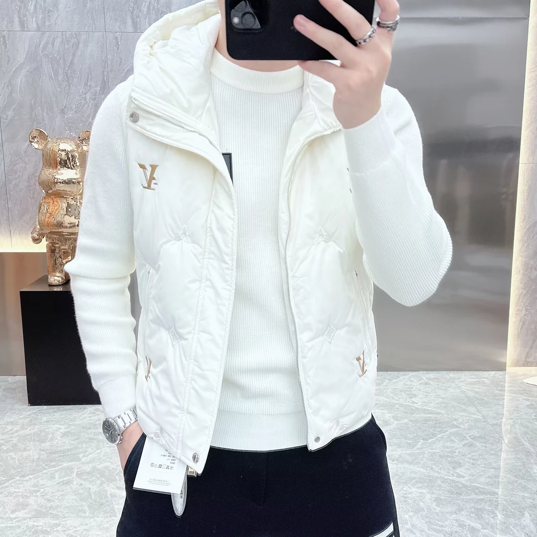 冰希高端.经典名品男士连帽羽绒马甲百搭时尚V刺绣2023秋季新款