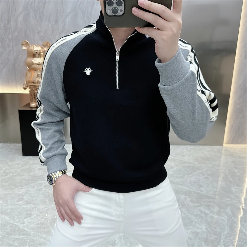 冰希高端.轻奢欧货男士半拉链卫衣加绒刺绣时尚上衣2024秋冬新款