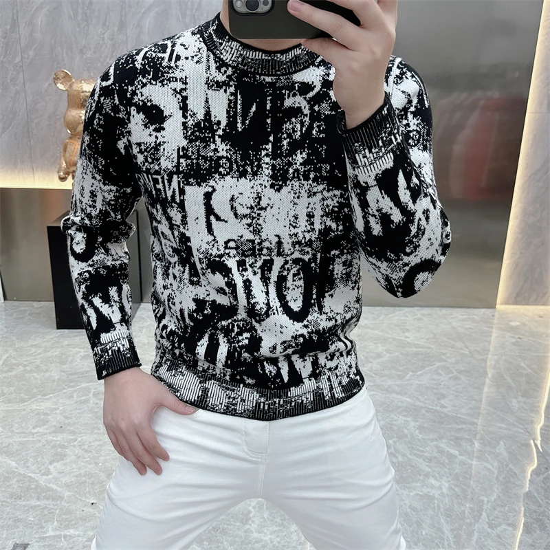 冰希潮牌.欧货名品男士圆领针织衫个性字母提花长袖2024秋冬新款