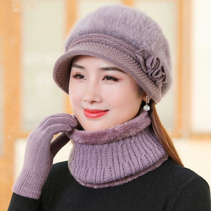 秋冬季中老年人帽子女针织毛线帽老人奶奶加绒保暖时尚妈妈帽