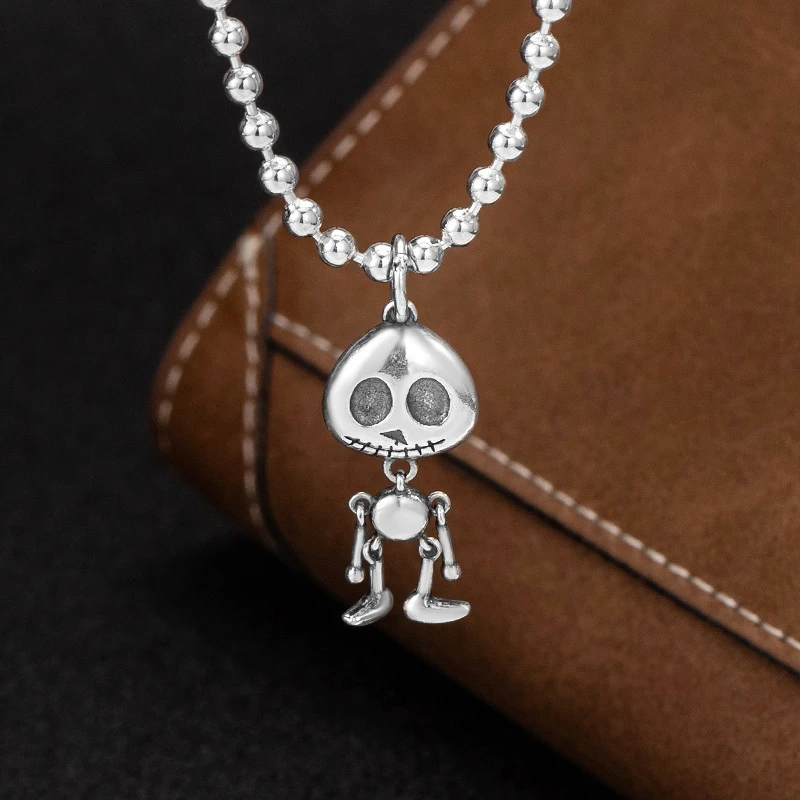 吊坠925银 创意骷髅小鬼吊坠 趣味个性男女项坠复古做旧嘻哈挂坠