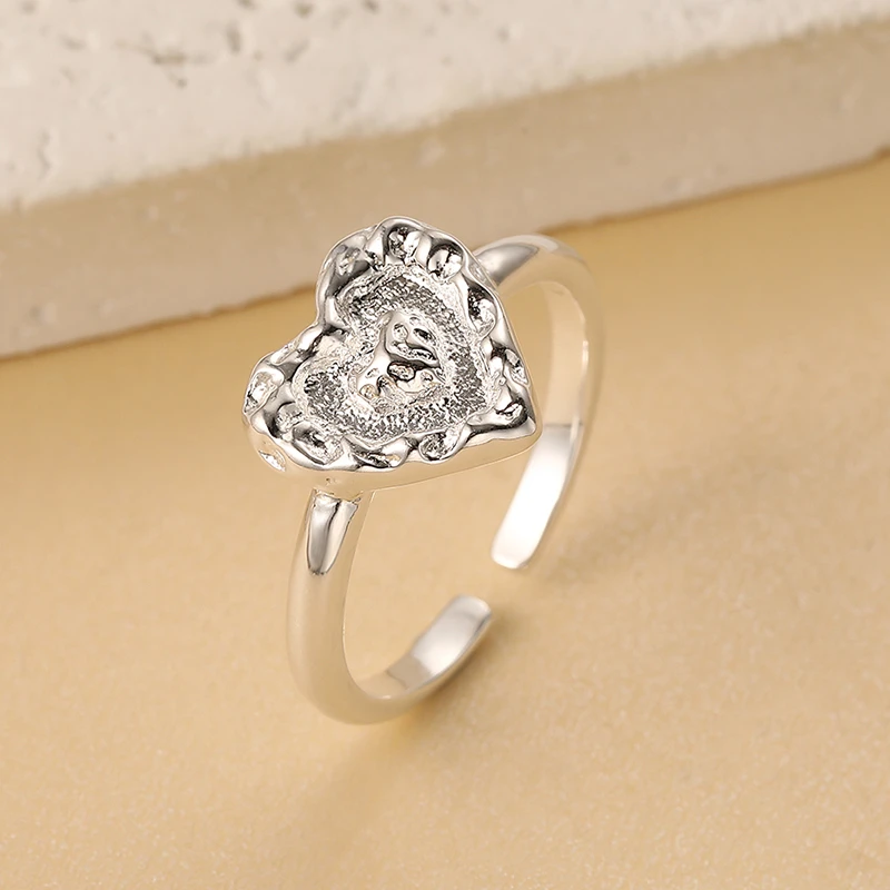 925银戒指 个性锡纸熔岩爱心指环女ins小众甜酷高级感开口可调节