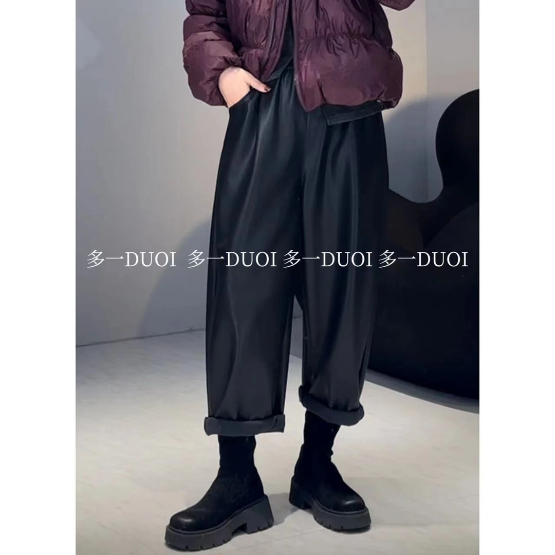 多一“夜幕骑士”欧洲站秋冬简约弯刀剪裁休闲显瘦百搭皮裤