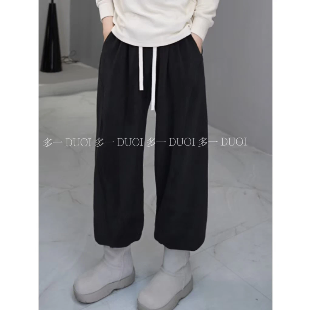 多一“人鱼卫裤”2024冬复古休闲抽绳松紧腰加厚保暖束脚卫裤