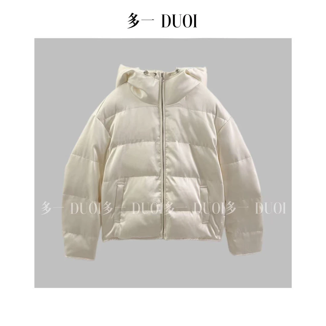 多一“珠光”2024冬季宽松气质连帽缎面拉链设计小个子保暖羽绒服
