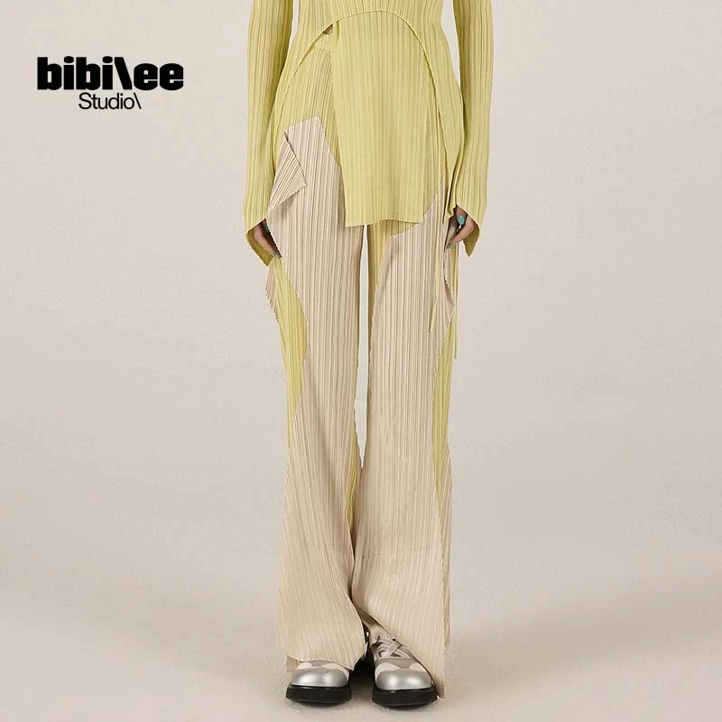 【BIBILEE STUDIO设计师品牌】24秋冬不规则撞色立体微喇裤BBL434