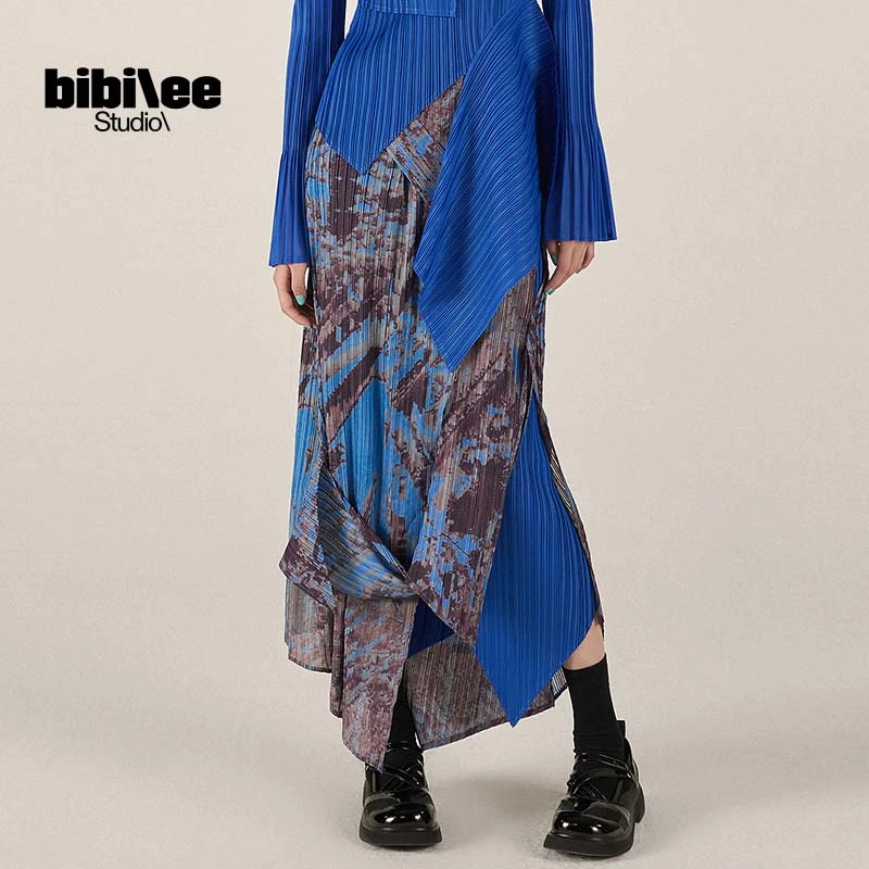 【BIBILEE STUDIO设计师品牌】24秋冬不对称夜色印花高腰裙BBL460